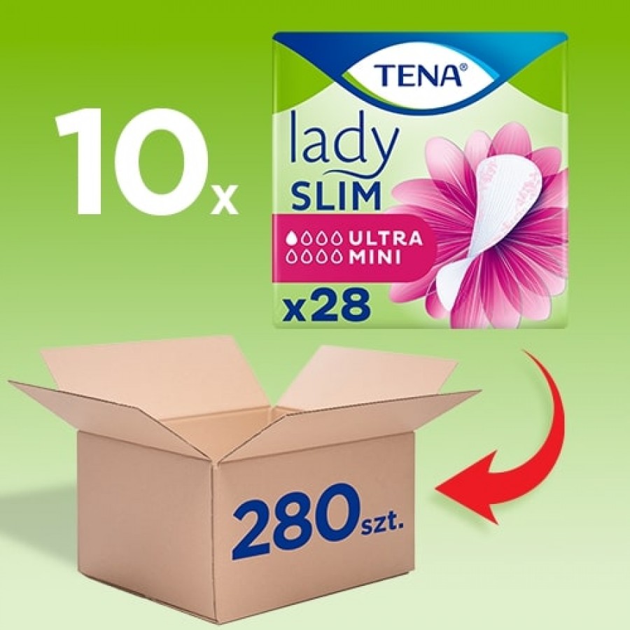 Zdjęcie produktu - 2 Zestaw TENA Lady Slim Ultra Mini Wkładki anatomiczne, 10x28 szt. - wkładki na nietrzymanie moczu dla kobiet