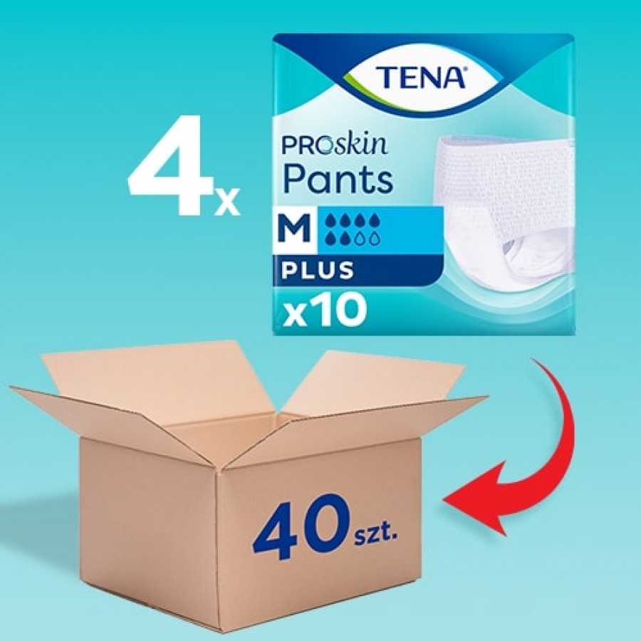 Miniaturka artykułu - #0 Zestaw Tena Pants ProSkin Plus majtki chłonne M, 4x 10 szt.