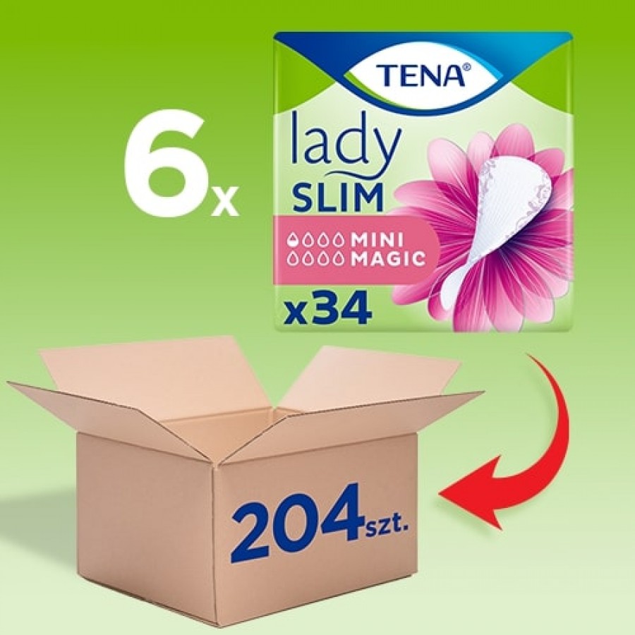 Zdjęcie produktu - 3 Zestaw TENA Lady Slim Mini Magic Wkładki anatomiczne, 6 x 34 szt. - wkładki na nietrzymanie moczu dla kobiet