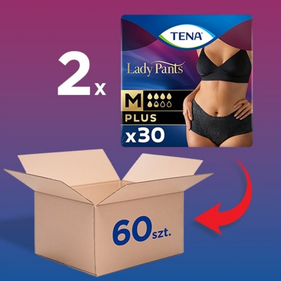 Miniaturka artykułu - #0 Zestaw TENA Lady Pants Plus Noir M 75-105 cm, bielizna chłonna, 2x30 szt.