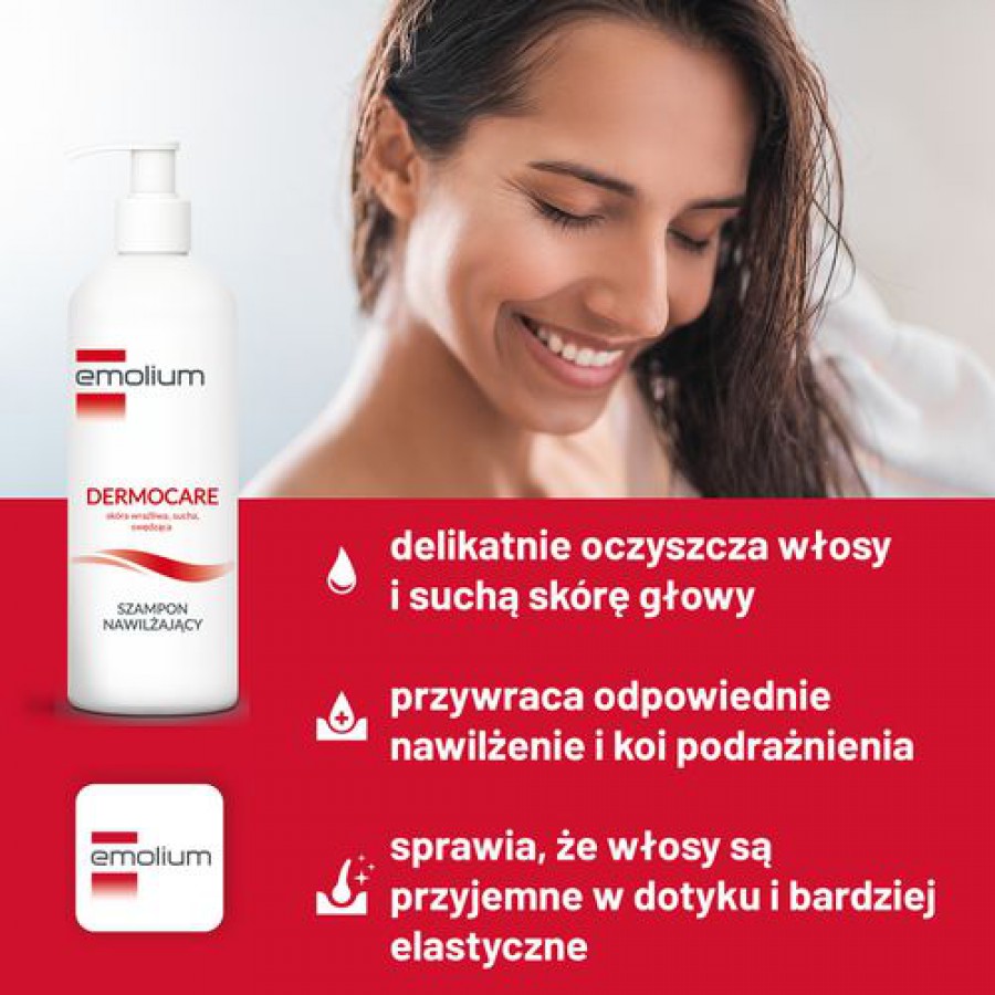 Miniaturka artykułu - #1 Emolium Dermocare Nawilżający szampon do wrażliwej, suchej i swędzącej sk&oacute;ry głowy, 400 ml