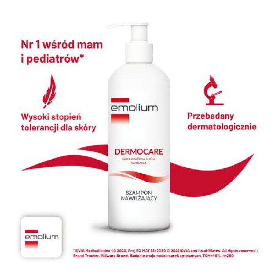 Zdjęcie produktu - 3 Emolium Dermocare Nawilżający szampon do wrażliwej, suchej i swędzącej sk&oacute;ry głowy, 400 ml