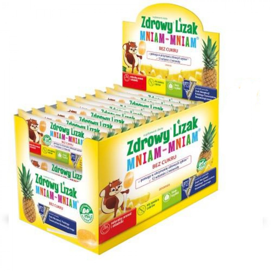 Miniaturka artykułu - #0 Zdrowy Lizak MNIAM-MNIAM ananas, kształt łezki 40szt.