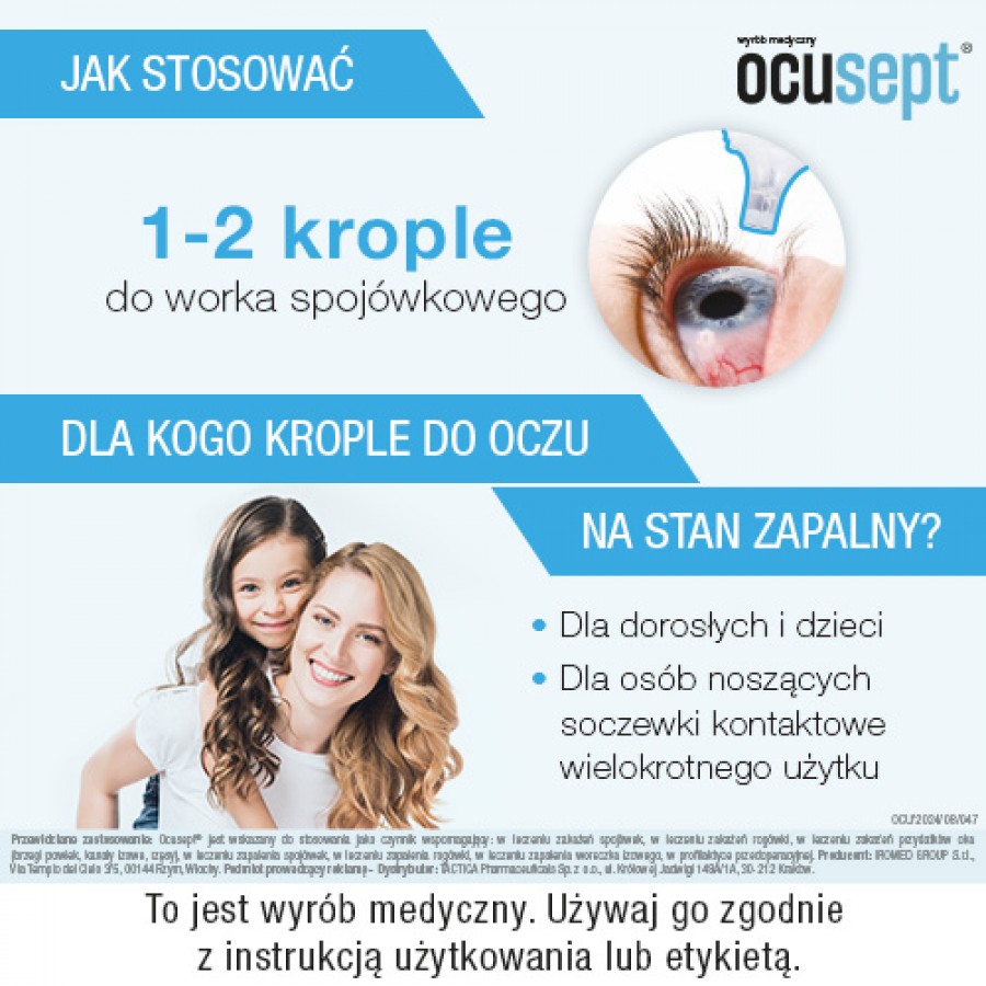 Zdjęcie produktu - 2 OCUSEPT krople do oczu hamujące stan zapalny i regenerujące spoj&oacute;wkę oka, 10 ml