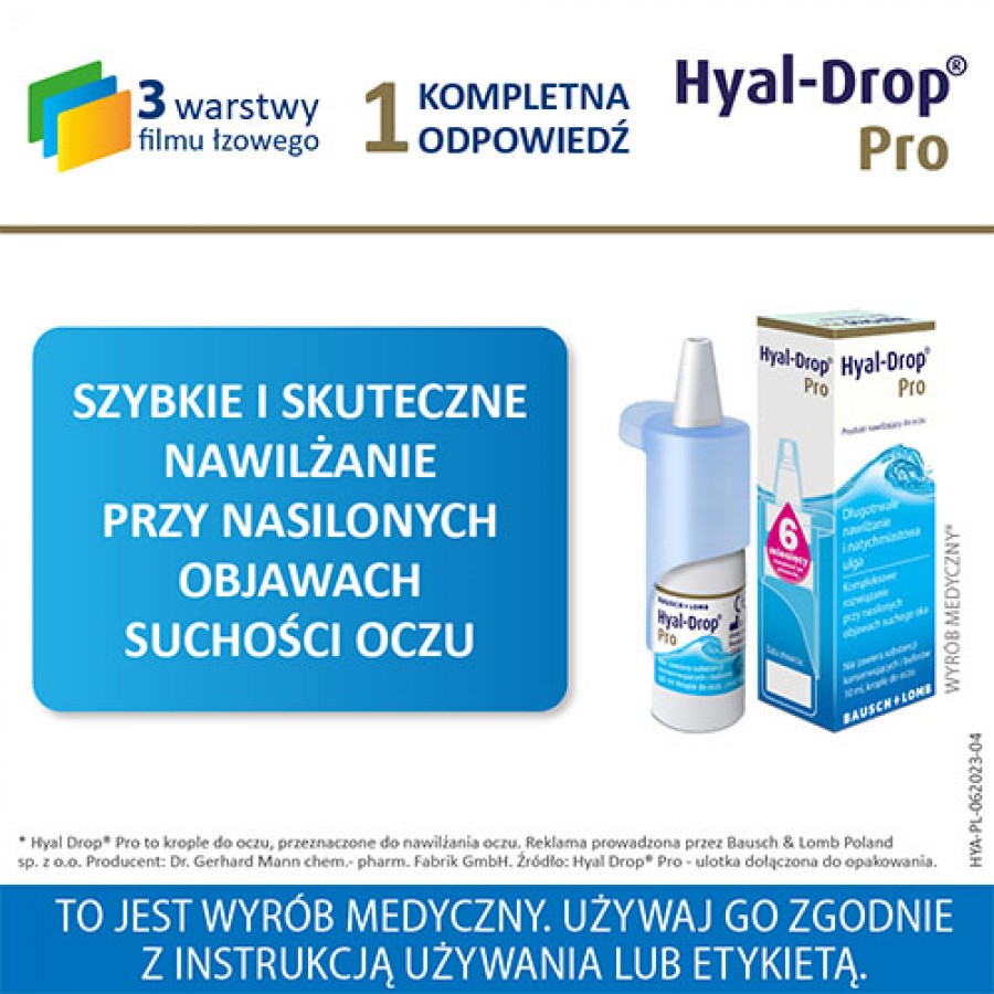Miniaturka artykułu - #0 Hyal-Drop Pro Nawilżające krople do oczu, 10 ml	