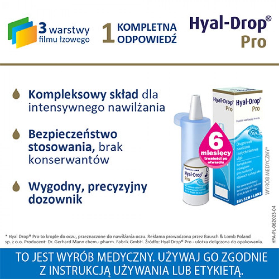 Miniaturka artykułu - #1 Hyal-Drop Pro Nawilżające krople do oczu, 10 ml	