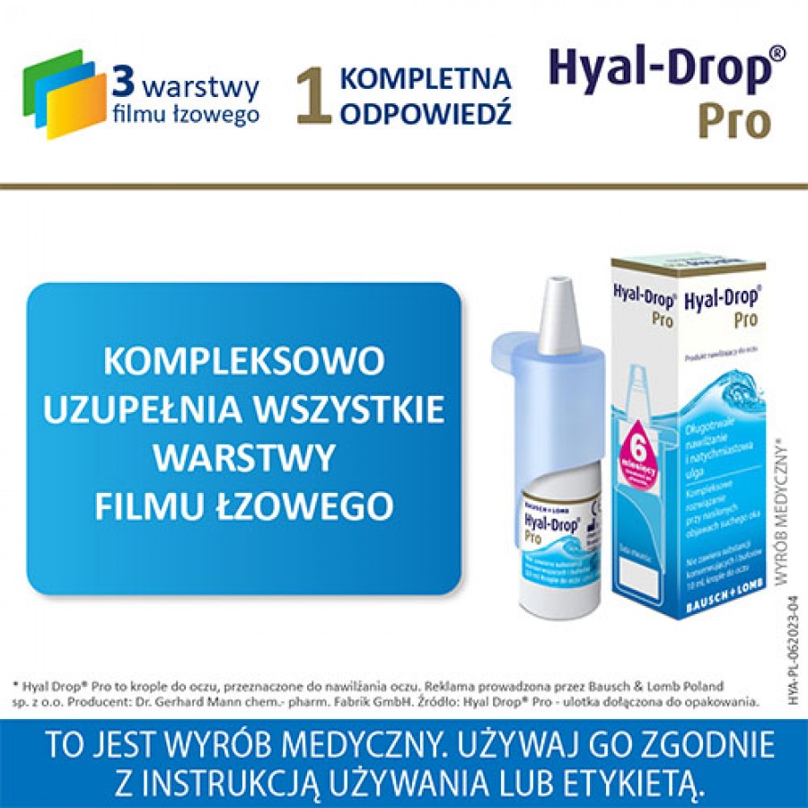 Zdjęcie produktu - 3 Hyal-Drop Pro Nawilżające krople do oczu, 10 ml	