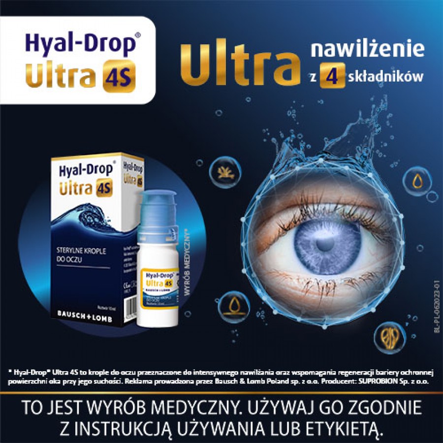 Miniaturka artykułu - #0 Hyal Drop Ultra 4S Nawilżające krople do oczu z hialuronianem sodu, 10 ml