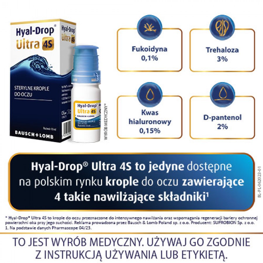 Zdjęcie produktu - 2 Hyal Drop Ultra 4S Nawilżające krople do oczu z hialuronianem sodu, 10 ml