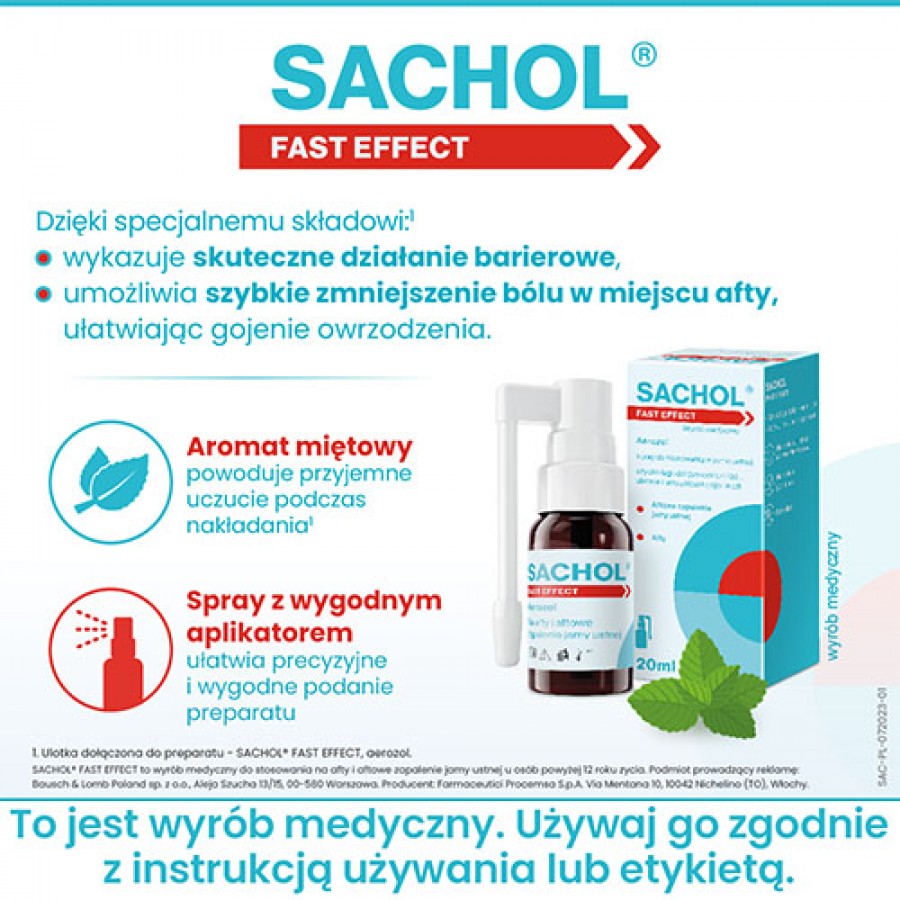 Zdjęcie produktu - 3 Sachol Fast Effect Aerozol do stosowania w jamie ustnej, 20ml