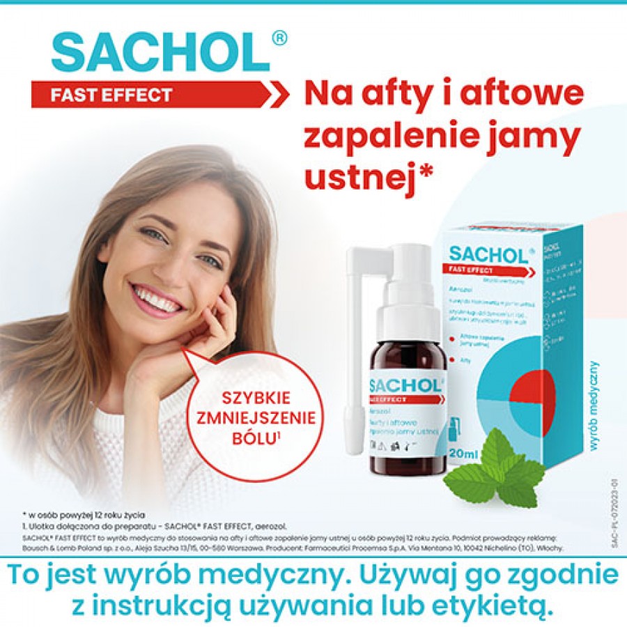 Zdjęcie produktu - 4 Sachol Fast Effect Aerozol do stosowania w jamie ustnej, 20ml