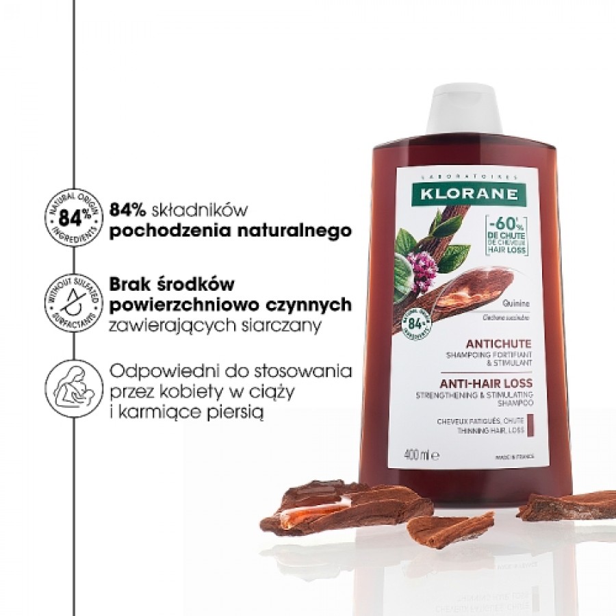 Miniaturka artykułu - #1 KLORANE wzmacniający szampon do włos&oacute;w z Chininą, 400ml