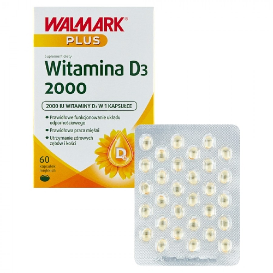 Miniaturka artykułu - #0 WALMARK+ Witamina D3 Forte 2000, 60 kapsułek miękkich