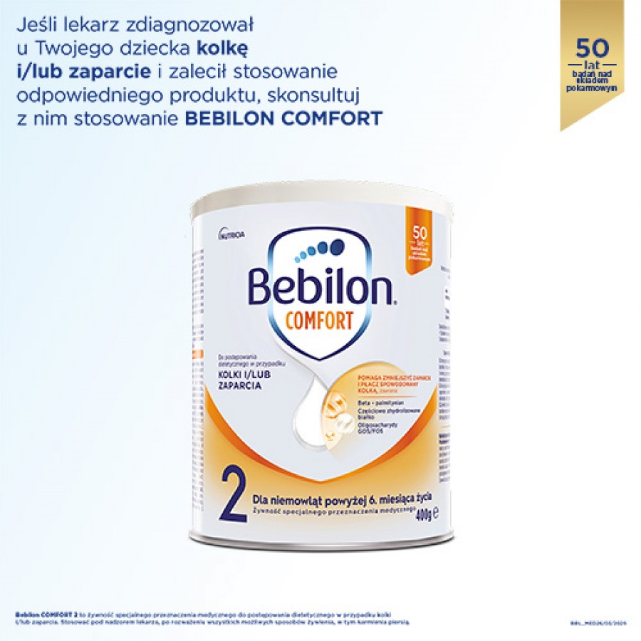 Miniaturka artykułu - #1 Zestaw Bebilon Comfort 2 dla niemowląt powyżej 6 miesiąca życia, 12 x 400 g - do postępowania dietetycznego w przypadku kolki i/lub zaparcia