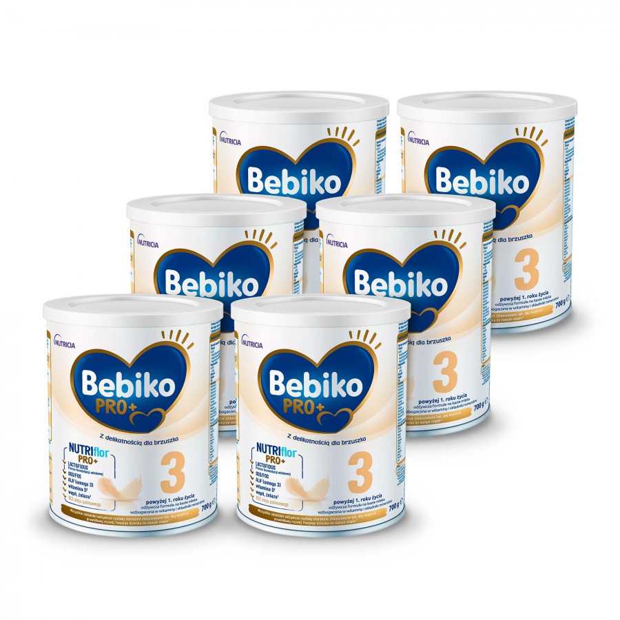 Zdjęcie produktu - 0 Zestaw Bebiko Pro+ 3 Odżywcza formuła na bazie mleka dla dzieci powyżej 1. roku życia, 6 x 700 g