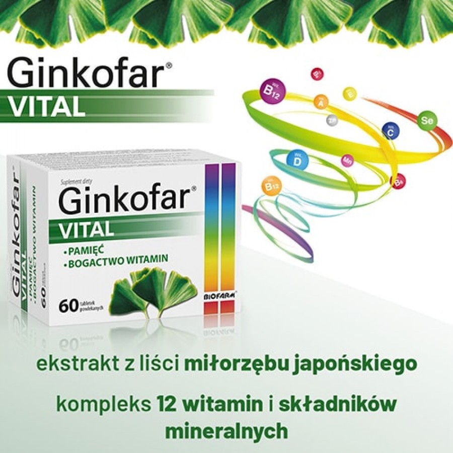 Zdjęcie produktu - 1 GINKOFAR VITAL, 60 tabletek powlekanych