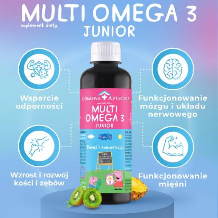 Miniaturka artykułu - #1 DOMOWA APTECZKA Tran Multiomega 3 Junior owoce tropikalne, 250ml