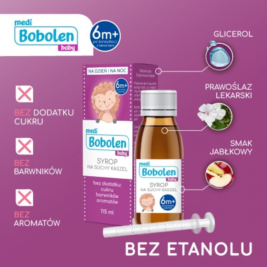 Zdjęcie produktu - 2 Bobolen Syrop na kaszel suchy od 1 r.ż., 115ml