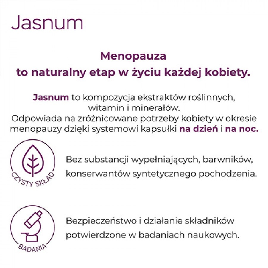 Miniaturka artykułu - #0 Jasnum, 30 kaps. na dzień + 30 kaps. na noc - suplement diety dla kobiet w okresie menopauzy