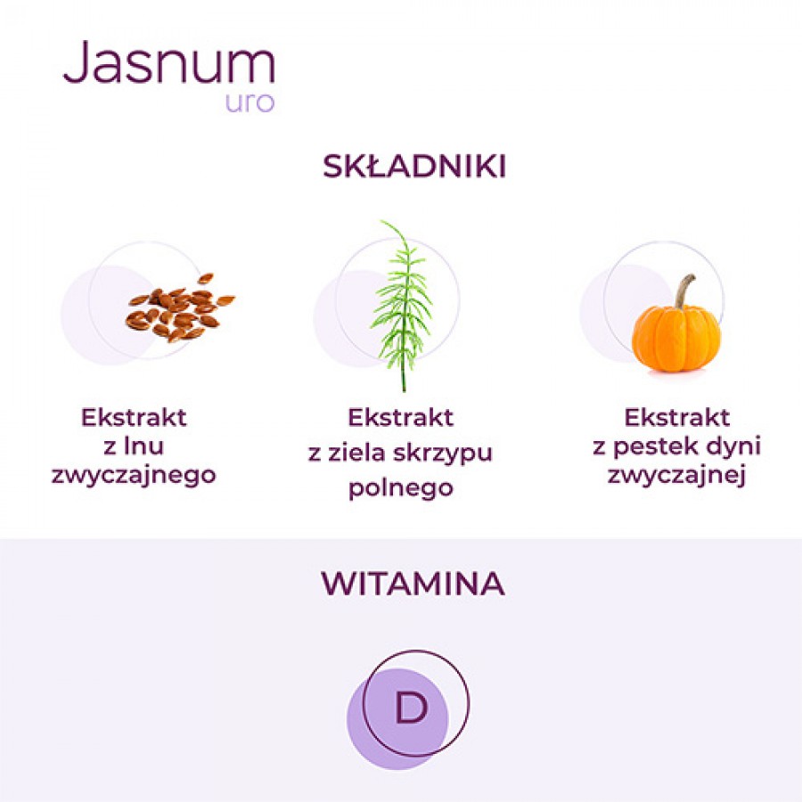 Zdjęcie produktu - 2 Jasnum Uro, 60 kaps. - suplement diety z witaminą D i C dla kobiet