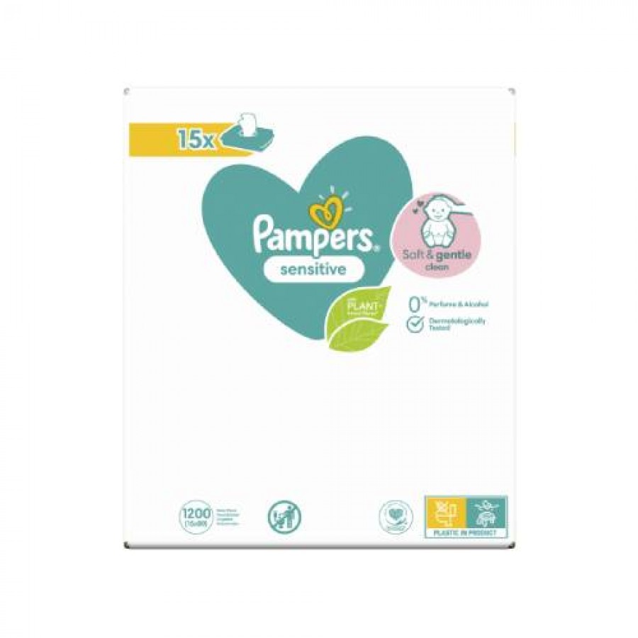 Miniaturka artykułu - #0 Pampers Chusteczki nawilżane Sensitive, 15 x 80szt.