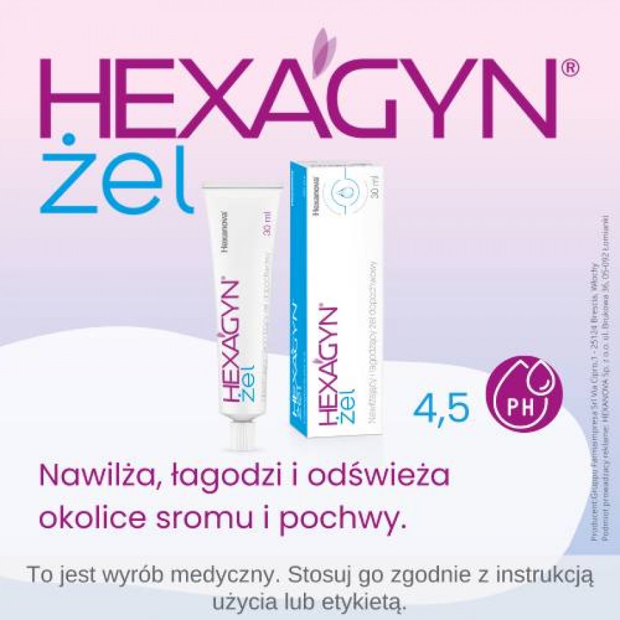 Miniaturka artykułu - #0 Hexagyn Nawilżający i łagodzący żel dopochwowy - lubrykant, 30 ml