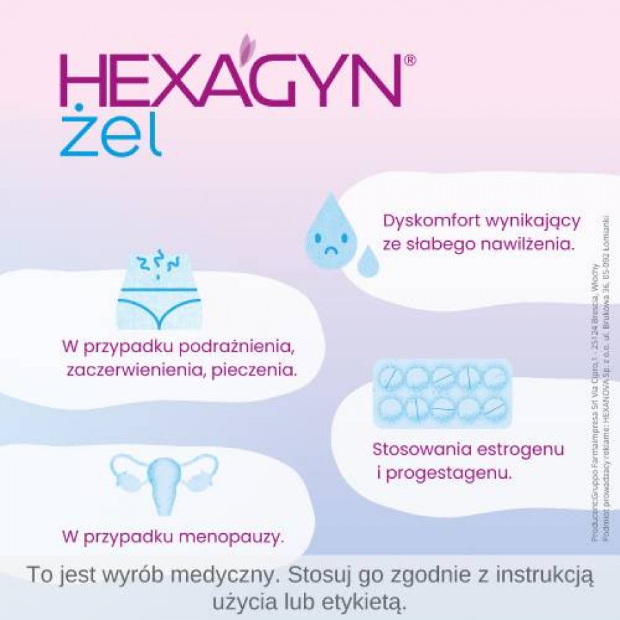 Zdjęcie produktu - 2 Hexagyn Nawilżający i łagodzący żel dopochwowy - lubrykant, 30 ml
