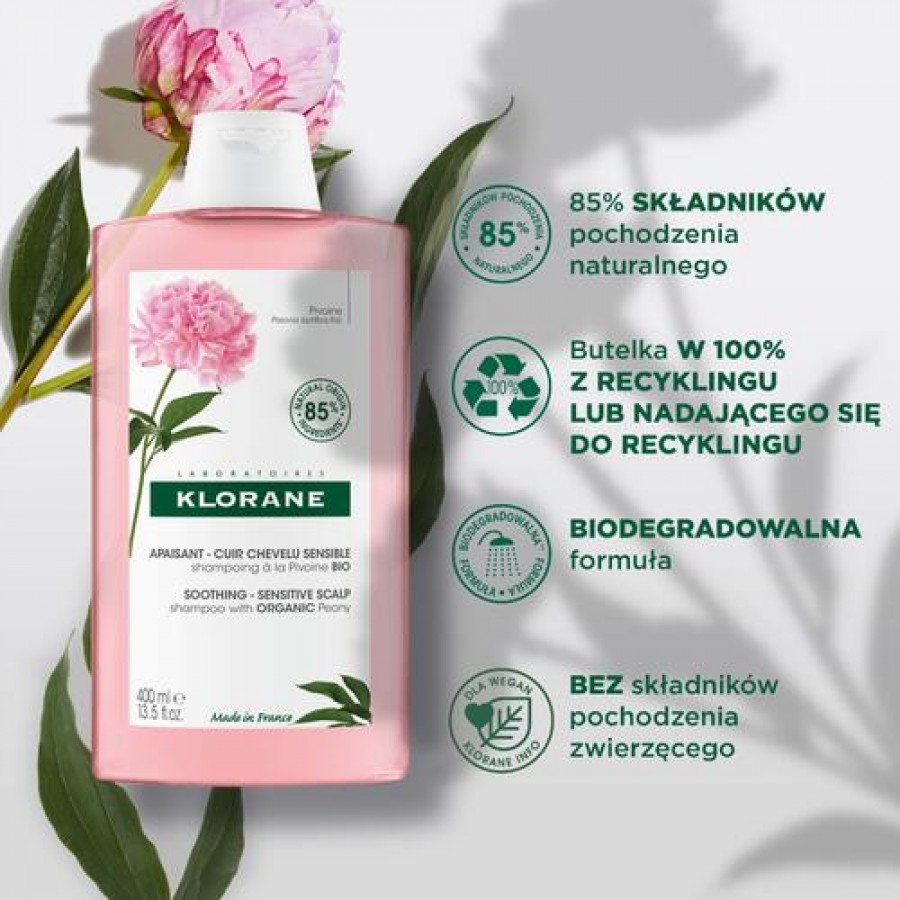 Miniaturka artykułu - #0 KLORANE Szampon Piwonia, 400ml