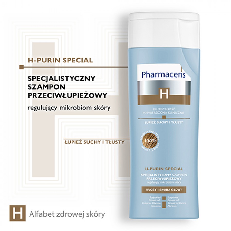 Miniaturka artykułu - #0 PHARMACERIS H-PURIN SPECIAL Specjalistyczny szampon przeciwłupieżowy na łupież suchy i tłusty, 250ml