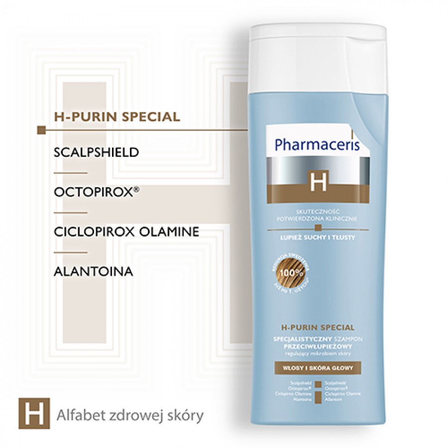 Miniaturka artykułu - #1 PHARMACERIS H-PURIN SPECIAL Specjalistyczny szampon przeciwłupieżowy na łupież suchy i tłusty, 250ml