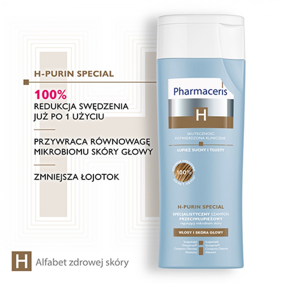 Zdjęcie produktu - 2 PHARMACERIS H-PURIN SPECIAL Specjalistyczny szampon przeciwłupieżowy na łupież suchy i tłusty, 250ml
