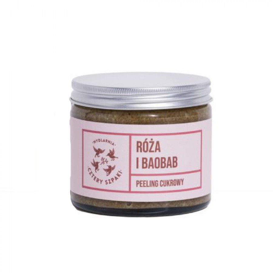 Miniaturka artykułu - #0 CZTERY SZPAKI (4szpaki) Peeling cukrowy R&oacute;ża i Baobab, 250ml