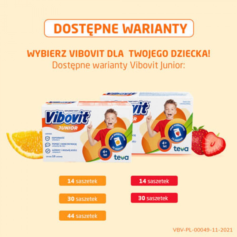 Zdjęcie produktu - 3 VIBOVIT JUNIOR POMARAŃCZOWY 4+, 30sasz.