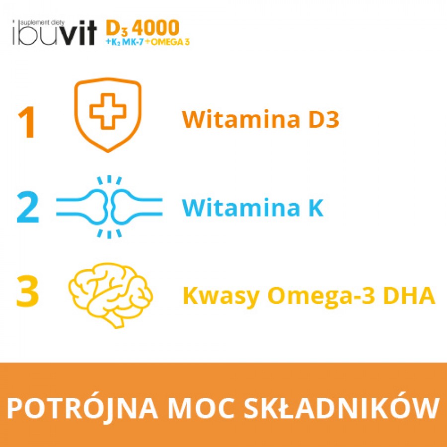 Miniaturka artykułu - #0 Ibuvit D3 4000 + K2 MK-7 0mega 3, 30kaps.
