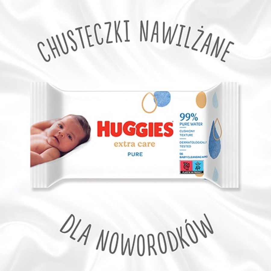 Miniaturka artykułu - #0 HUGGIES Pure Extra Care Chusteczki nawilżane, 56 sztuk