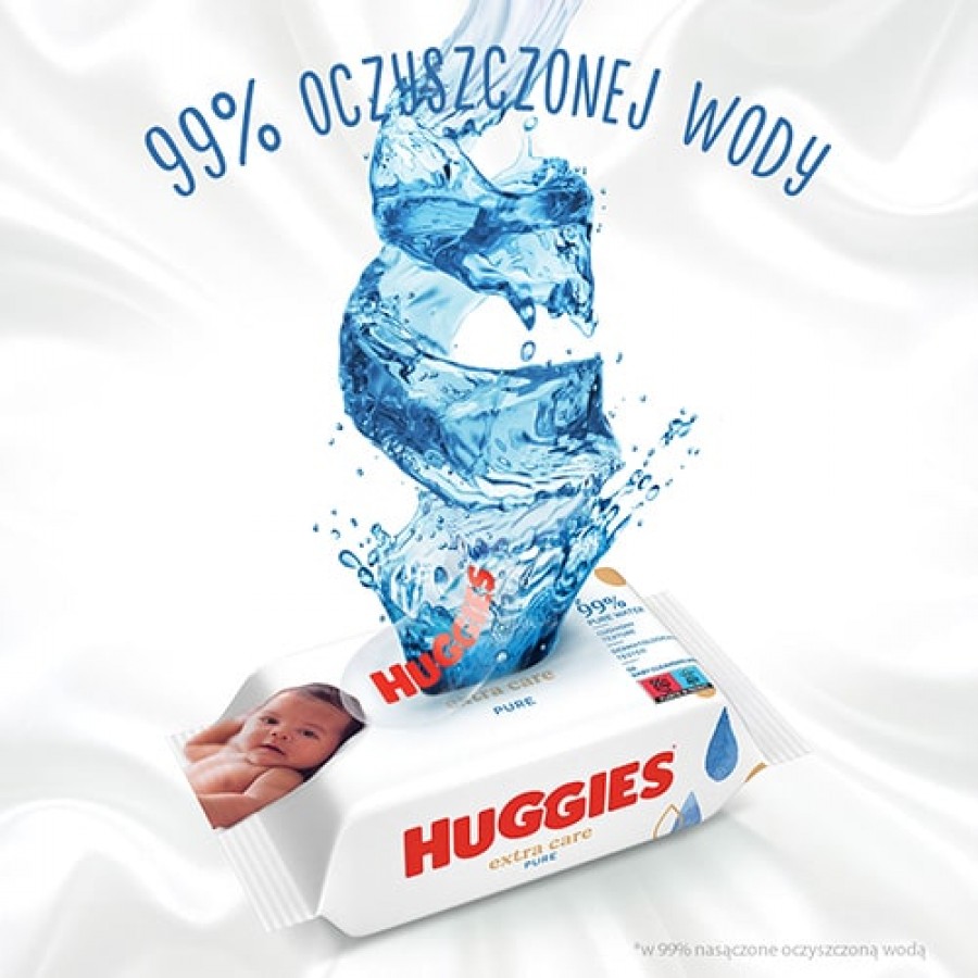 Zdjęcie produktu - 3 HUGGIES Pure Extra Care Chusteczki nawilżane, 56 sztuk