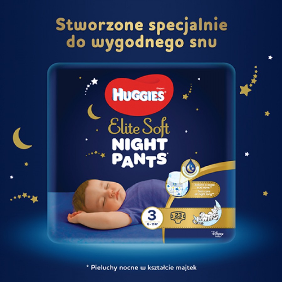 Miniaturka artykułu - #0 HUGGIES Elite Soft Night Pants 3 Majtki nocne 6-11kg, 23 sztuki