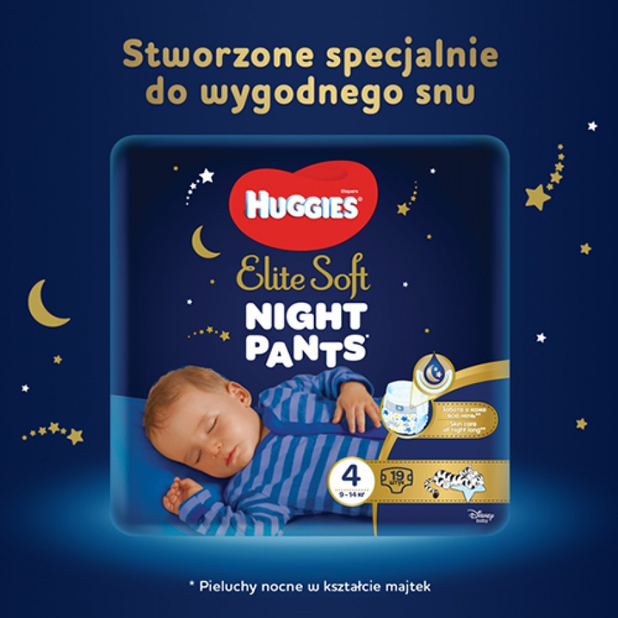 Miniaturka artykułu - #0 HUGGIES Elite Soft Night Pants 4 Majtki nocne 9-14kg, 19 sztuk