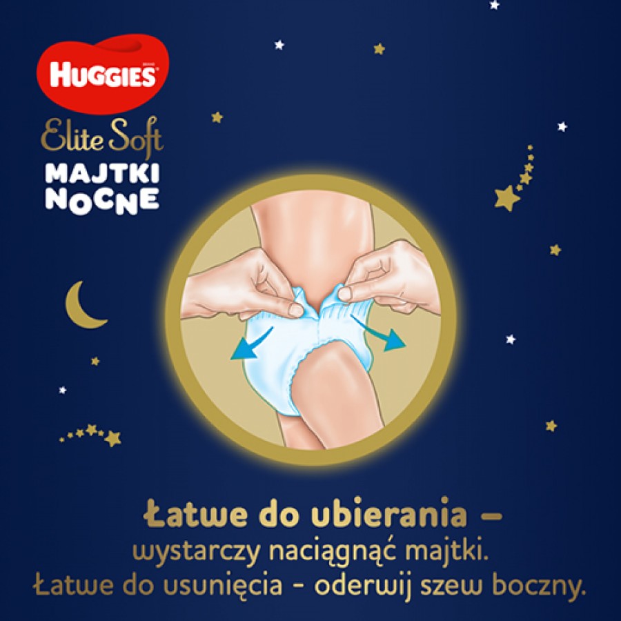 Zdjęcie produktu - 5 HUGGIES Elite Soft Night Pants 4 Majtki nocne 9-14kg, 19 sztuk
