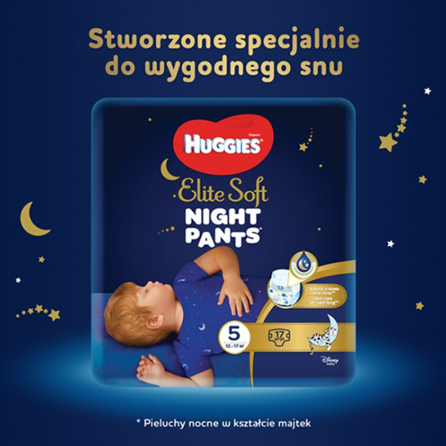 Miniaturka artykułu - #0 HUGGIES Elite Soft Night Pants 5 Majtki nocne 12-17kg, 17 sztuk