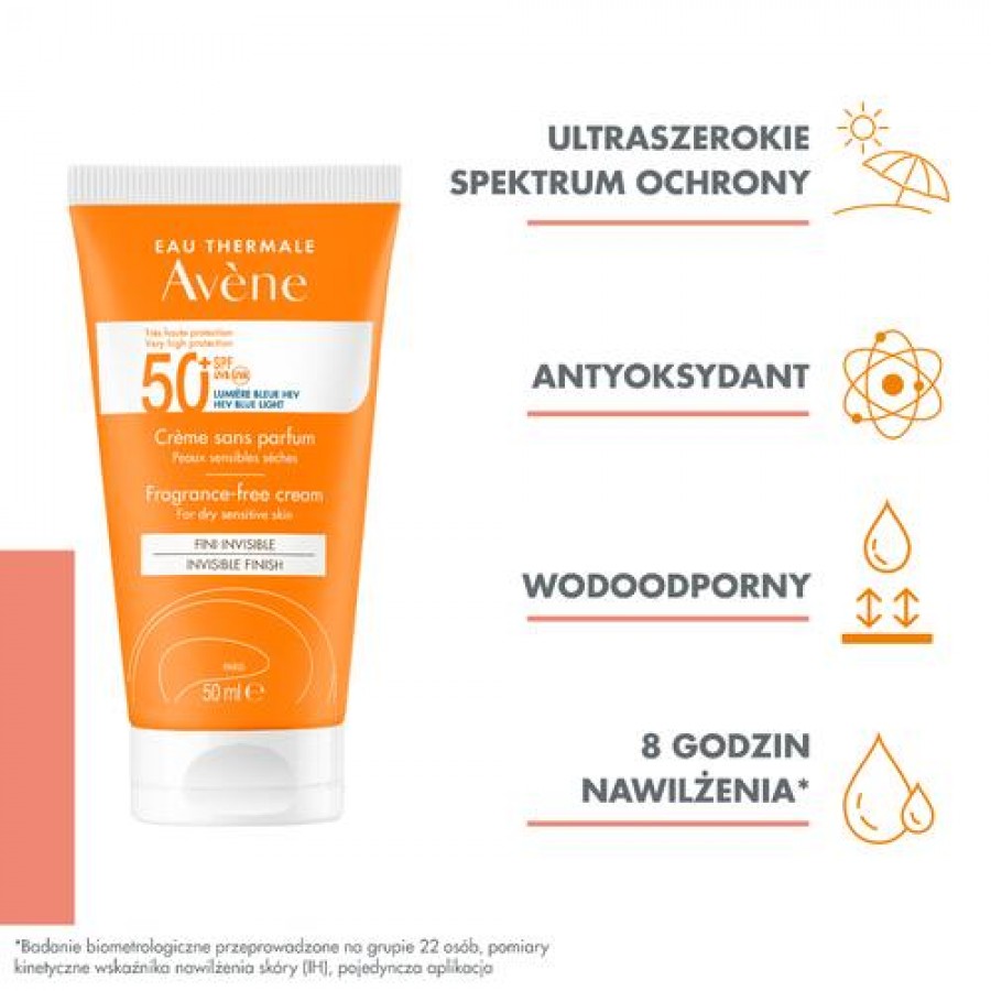 Zdjęcie produktu - 1 AVENE Krem bez zapachu SPF50+ Bardzo wysoka ochrona przeciwsłoneczna, 50ml