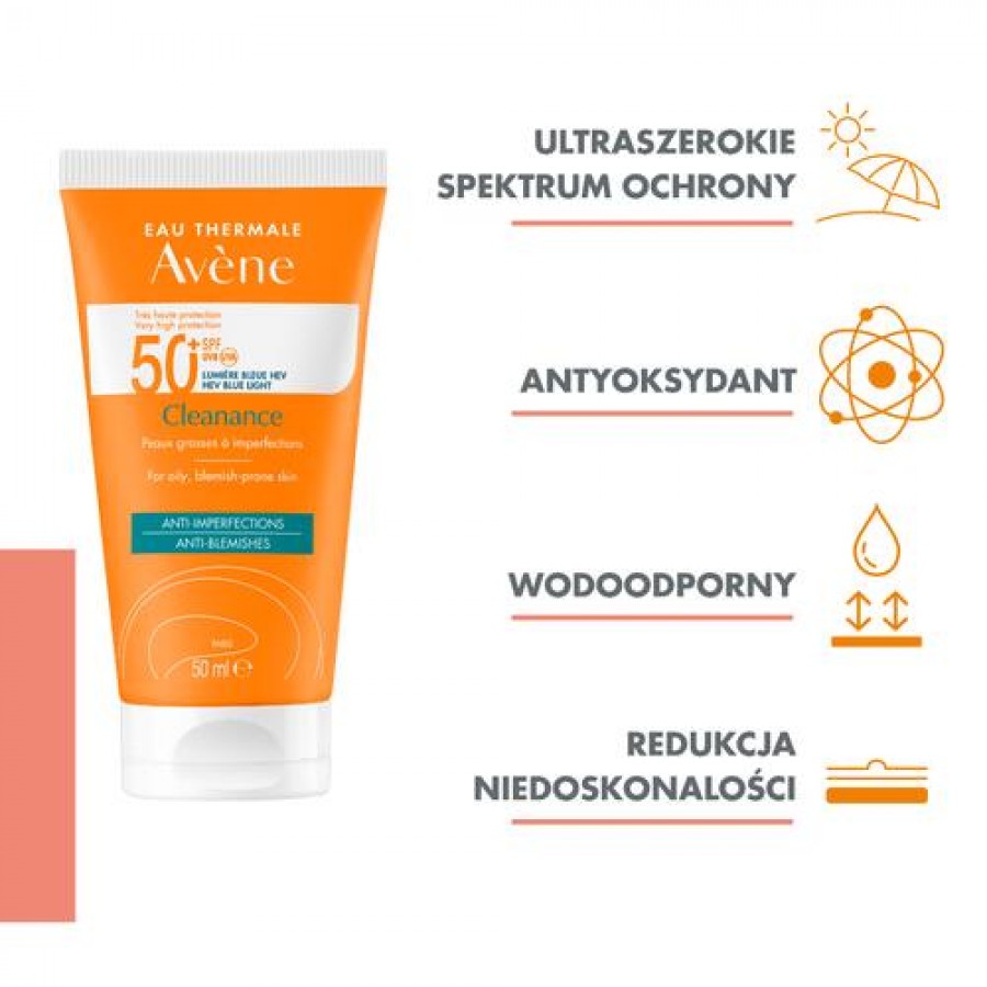 Miniaturka artykułu - #1 AVENE Cleanance SPF50+ Bardzo wysoka ochrona przeciwsłoneczna, 50ml