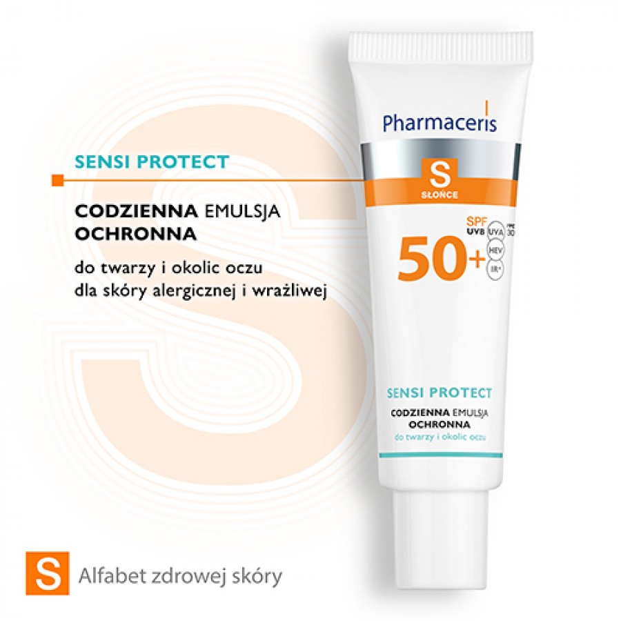 Miniaturka artykułu - #0 PHARMACERIS S SENSI PROTECT Codzienna Emulsja ochronna z kwasem hialuronowym do twarzy i okolic oczu SPF 50+, 50ml