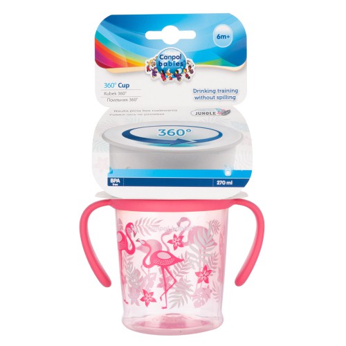 Miniaturka artykułu - #1 CANPOL BABIES Kubek 360&deg; Jungle koralowy flaming, 270ml 56/504