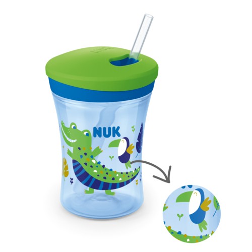 Miniaturka artykułu - #0 NUK Action Cup Kubek niekapek z silikonową słomką 12m+ niebieski, 230ml	