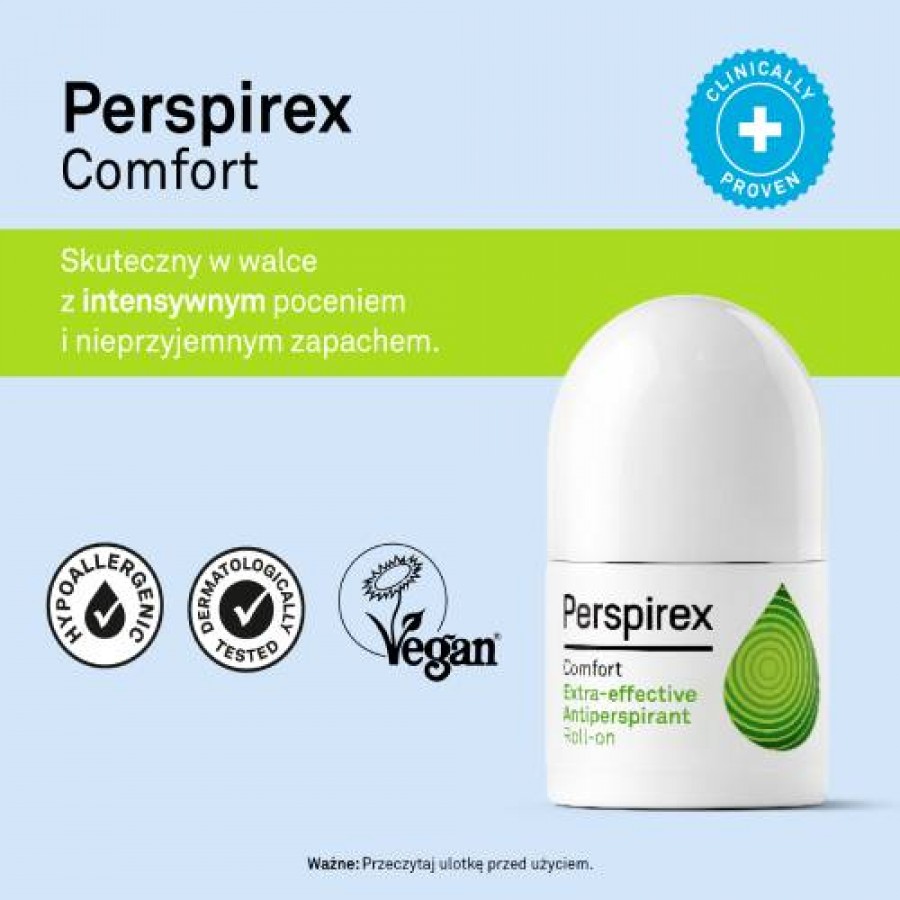 Miniaturka artykułu - #1 Perspirex Comfort Antyperspirant roll-on (kulka), 20 ml