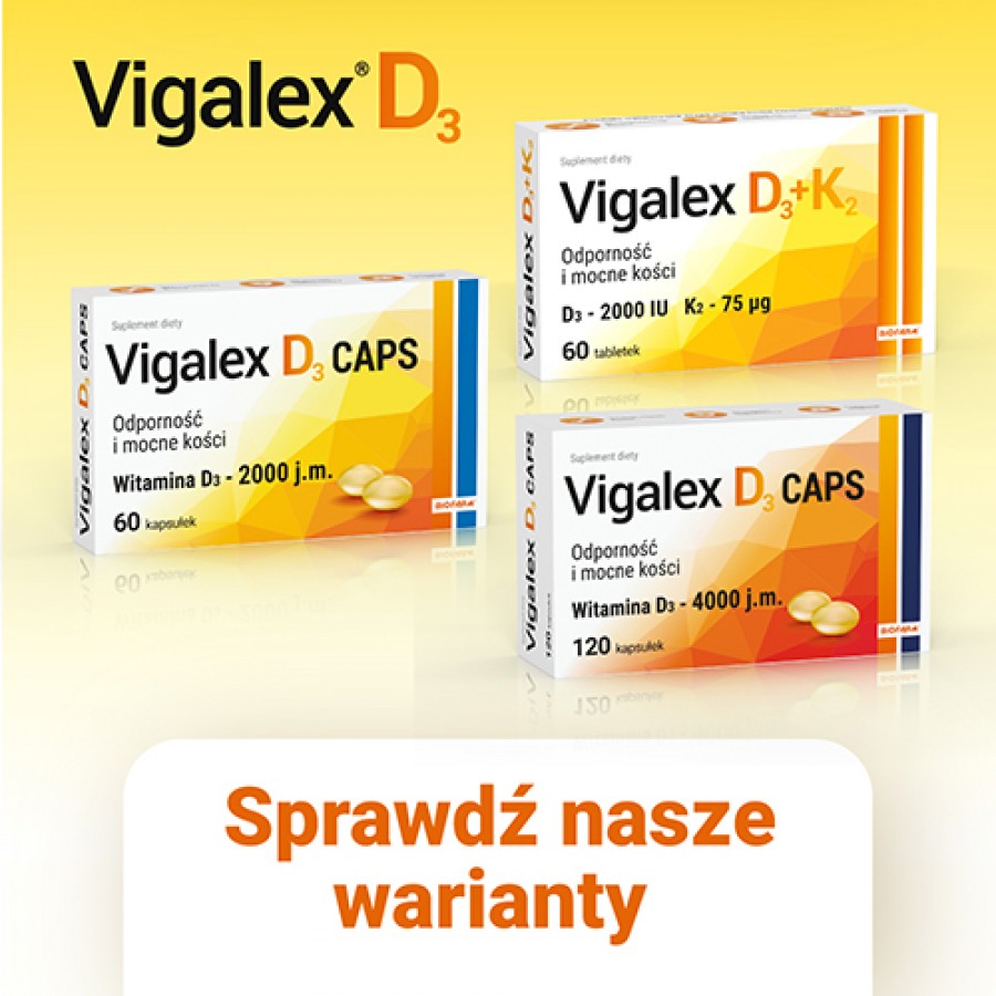 Zdjęcie produktu - 3 Vigalex D3+K2 D3 - 2000 IU, K2 - 75uq, 60 tabletek