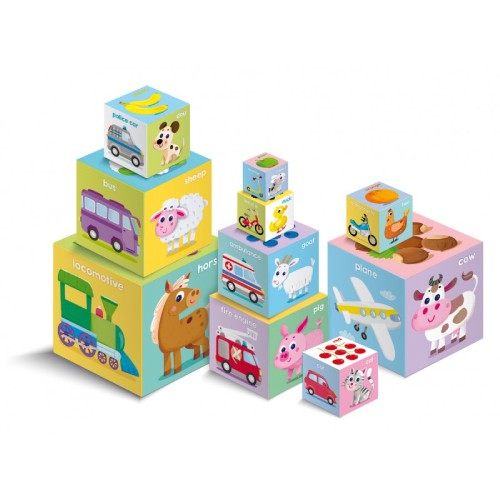 Zdjęcie produktu - 1 AKSJOMAT Angielski. Piramida malucha 10 kostek + książeczka Animals 1+