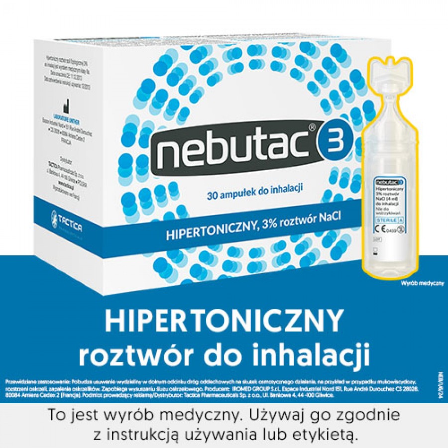 Miniaturka artykułu - #0 Nebutac 3 - hipertoniczny, 3% roztw&oacute;r NaCl do inhalacji, 30 ampułek