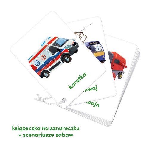 Zdjęcie produktu - 4 CzuCzu Karty obrazkowe na sznureczku. Pojazdy dla dzieci 2+	